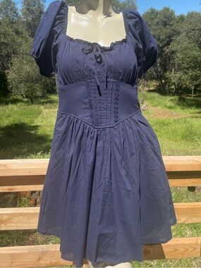 ✨NWT✨Trixxi Navy Cottagecore Puff-Sleeve Mini Dress with Corset Detail